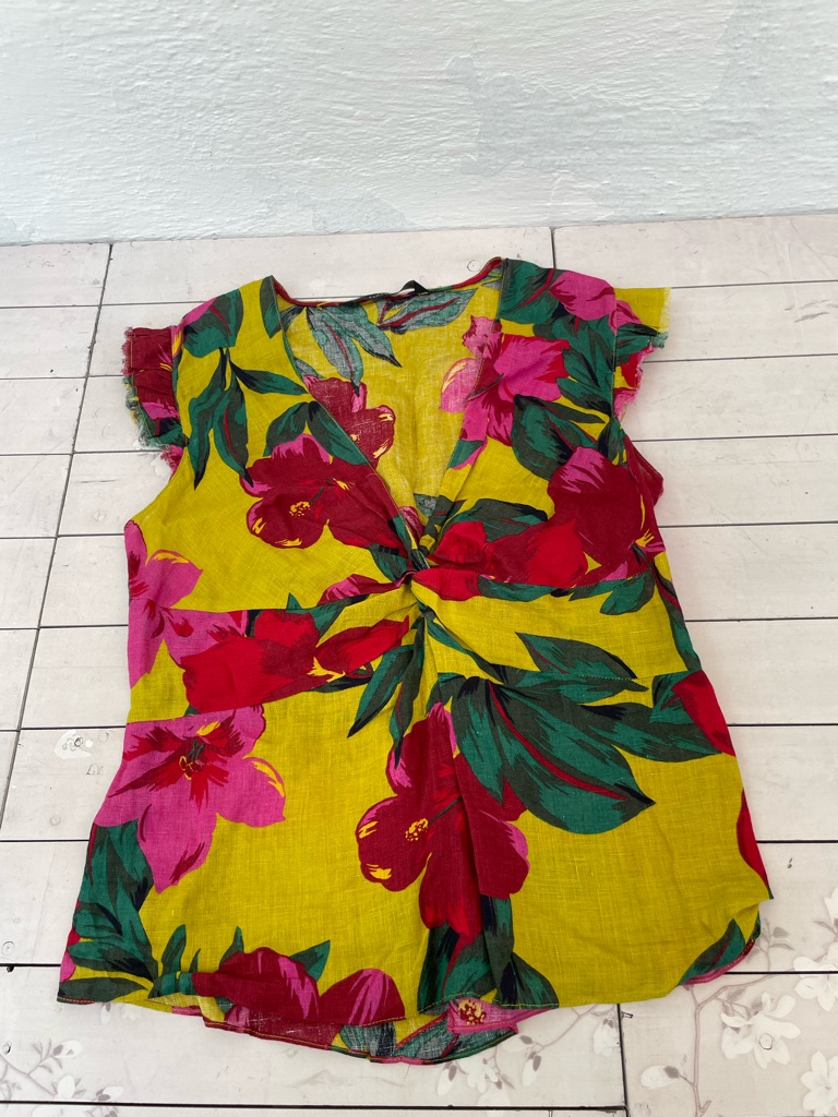Zara Basic Yellow Floral Scarf With Green And Pink Accents